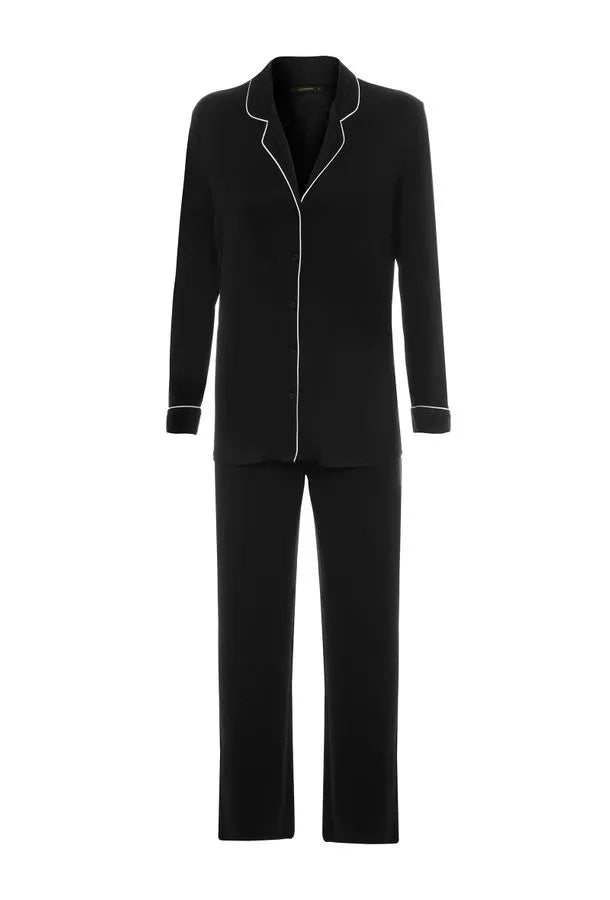 Pijama Longo Manga Longa Visco Classic Preto