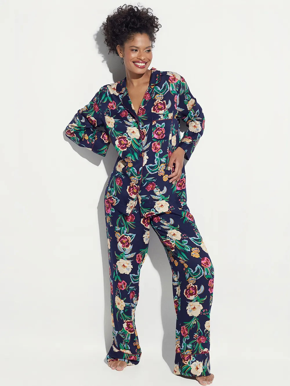 Pijama Longo Manga Longa Viscose Tokyo Floral Estampado